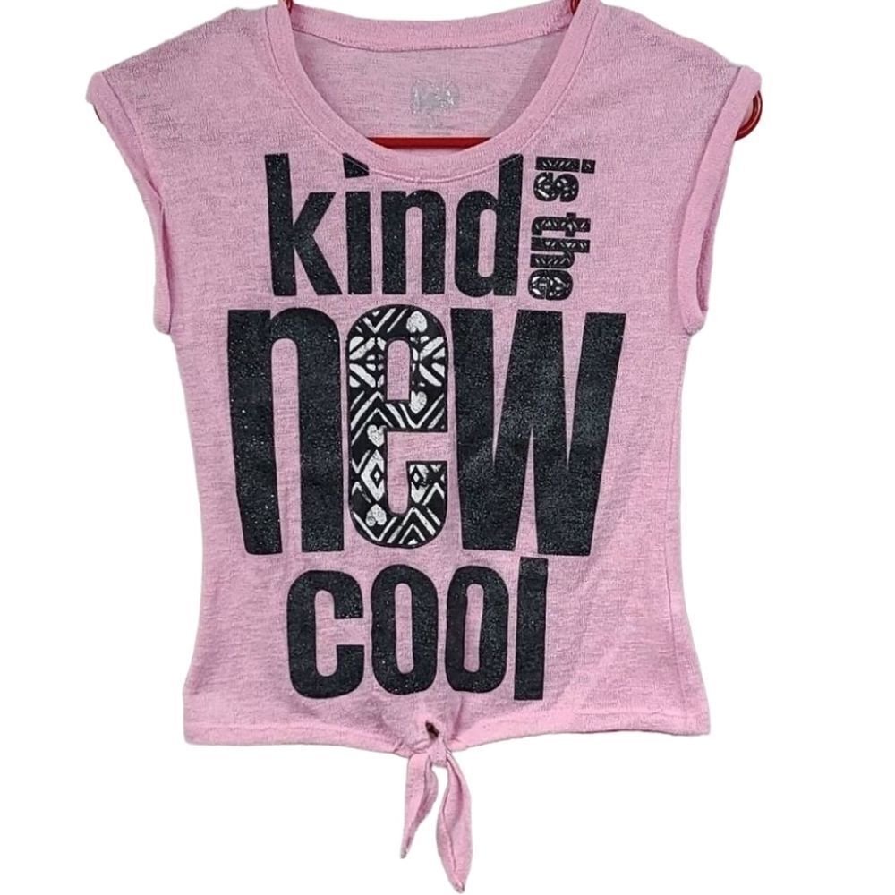 Justice Girls Pink Glitter Knot Front Shirt “Kind Is The New Cool” Slub Knit 8